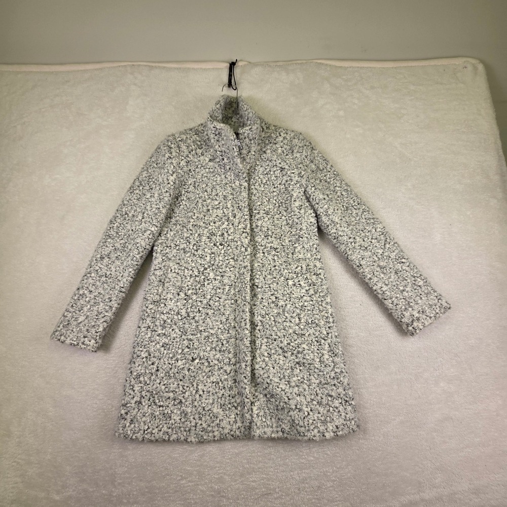Loft Outlet Petite Grey White Boucle Funnel Neck Snap Front Coat XXSP